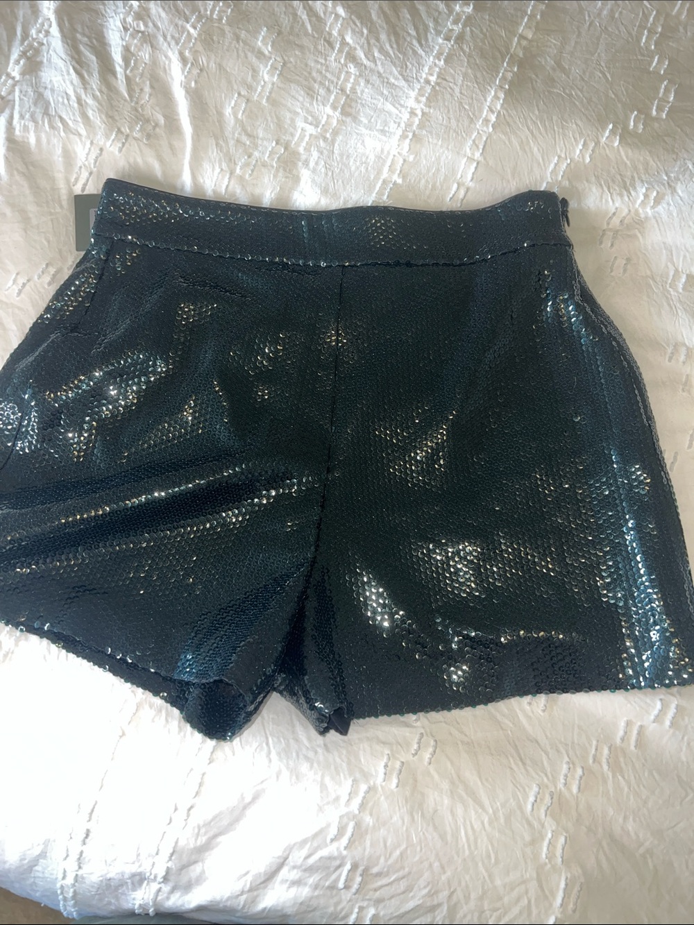 All Saints Leanna Shorts Petrol Blue Black Sequin NWT Revolve Luxury Lined - Picture 6 of 12